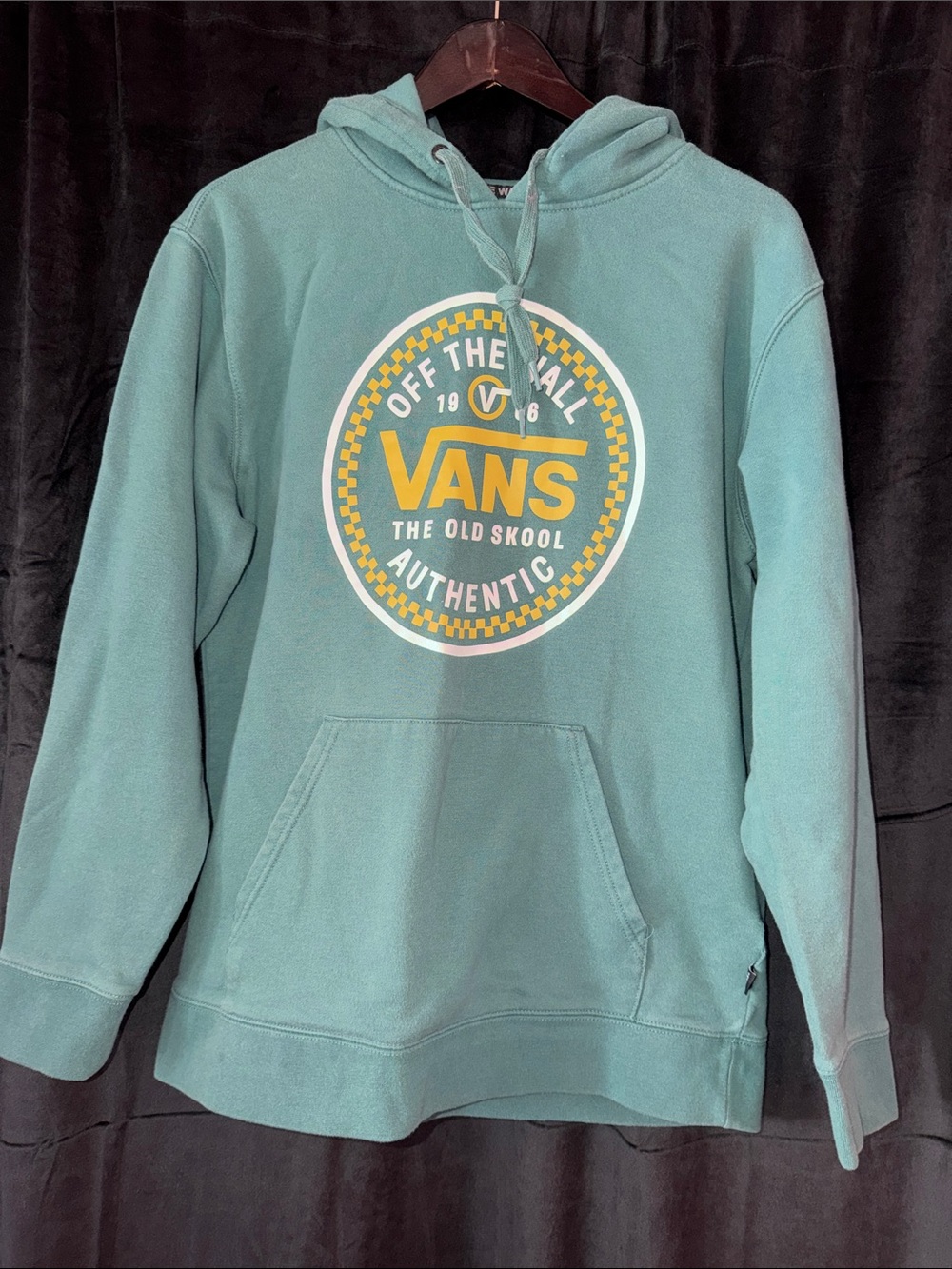 Vans Men's Teal Crewneck Hoodie with Yellow Logo